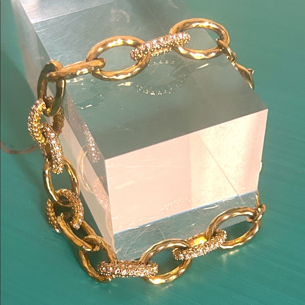 Stella & Dot Gold Tone Pavé Crystal Encrusted Chain Link Bracelet - Picture 6 of 11